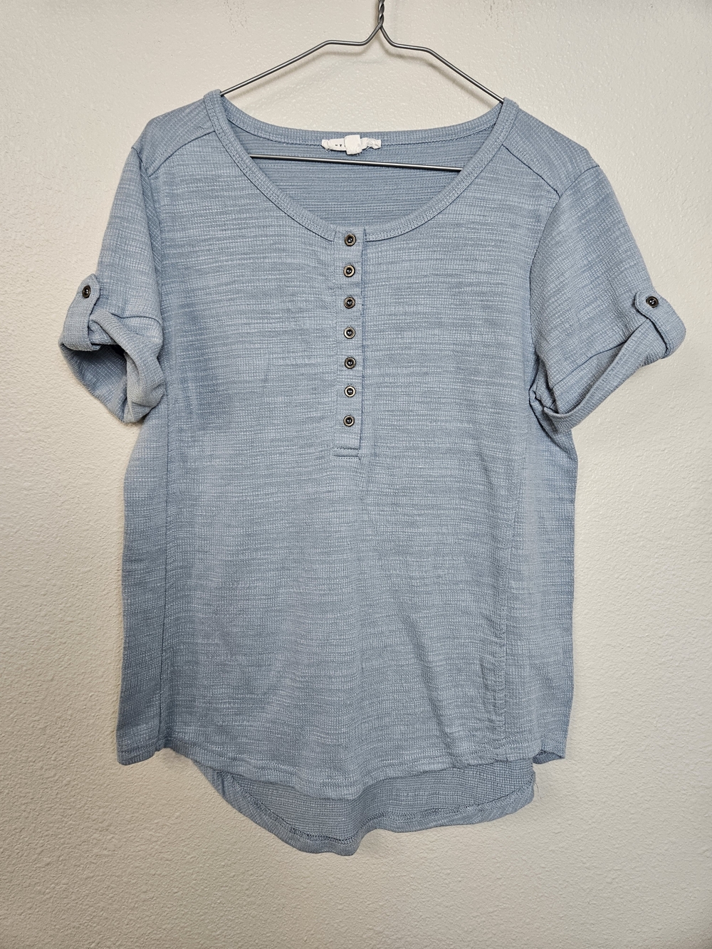 Jane and Delancey Light Blue Henley Short Sleeve Top Size M